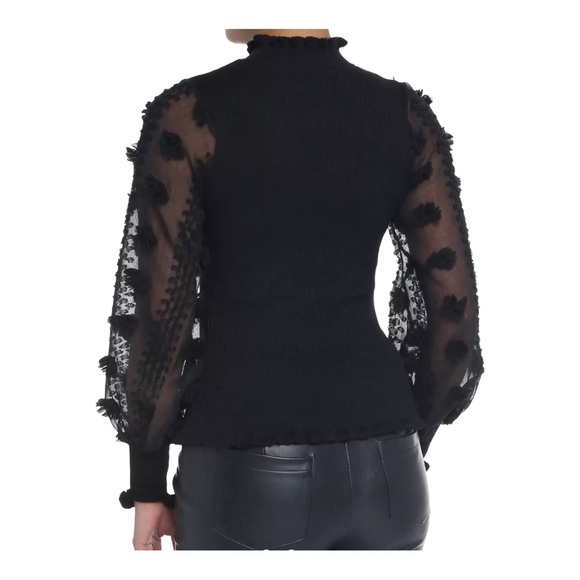 Almost Famous Floral Appliqué Long Sleeve Mock Neck Black Sweater Top Size L - Picture 3 of 13